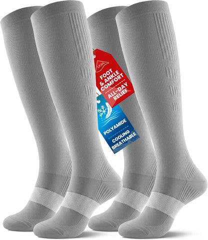Compression Socks for Women Men, Comfortable 20-30 mmHg Circulation Knee High for Travel, Flying, Athletic, 2 Pairs