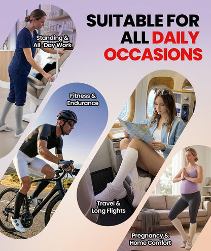 Compression Socks for Women Men, Comfortable 20-30 mmHg Circulation Knee High for Travel, Flying, Athletic, 2 Pairs
