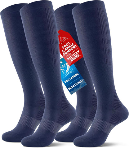 Compression Socks for Women Men, Comfortable 20-30 mmHg Circulation Knee High for Travel, Flying, Athletic, 2 Pairs