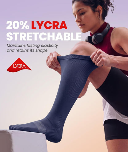 Compression Socks for Women Men, Comfortable 20-30 mmHg Circulation Knee High for Travel, Flying, Athletic, 2 Pairs