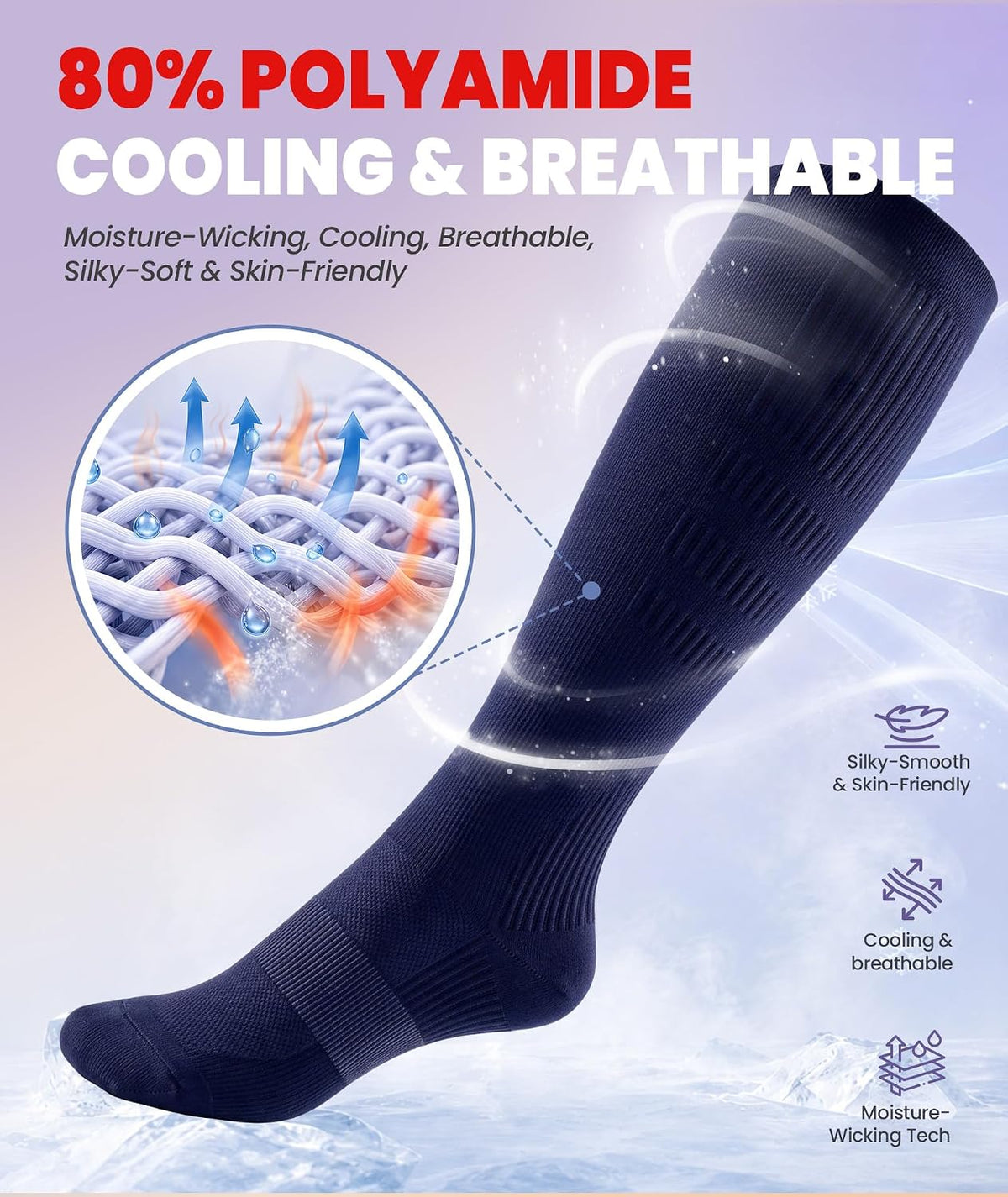 Compression Socks for Women Men, Comfortable 20-30 mmHg Circulation Knee High for Travel, Flying, Athletic, 2 Pairs