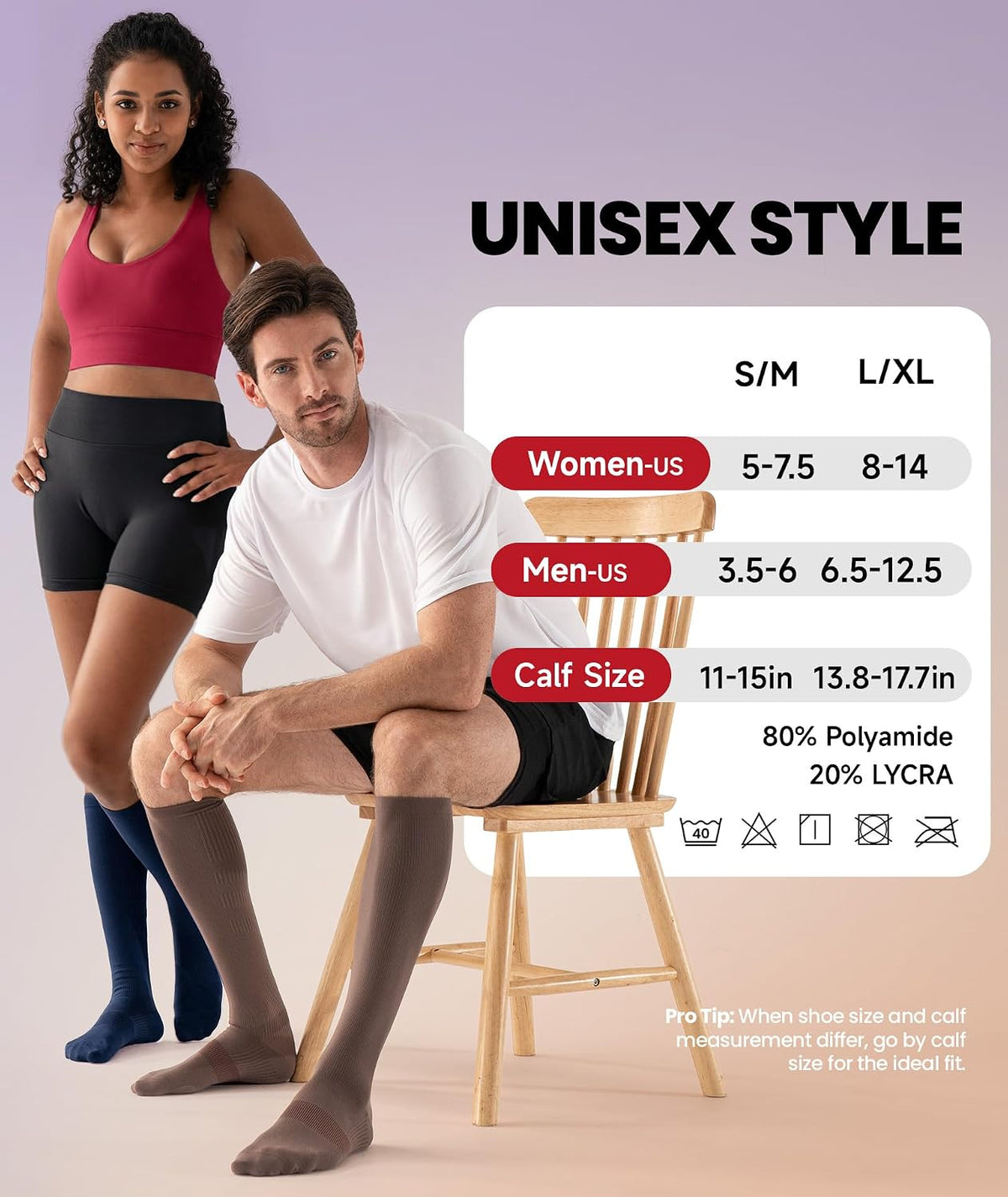 Compression Socks for Women Men, Comfortable 20-30 mmHg Circulation Knee High for Travel, Flying, Athletic, 2 Pairs