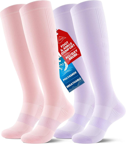 Compression Socks for Women Men, Comfortable 20-30 mmHg Circulation Knee High for Travel, Flying, Athletic, 2 Pairs