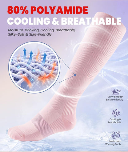 Compression Socks for Women Men, Comfortable 20-30 mmHg Circulation Knee High for Travel, Flying, Athletic, 2 Pairs
