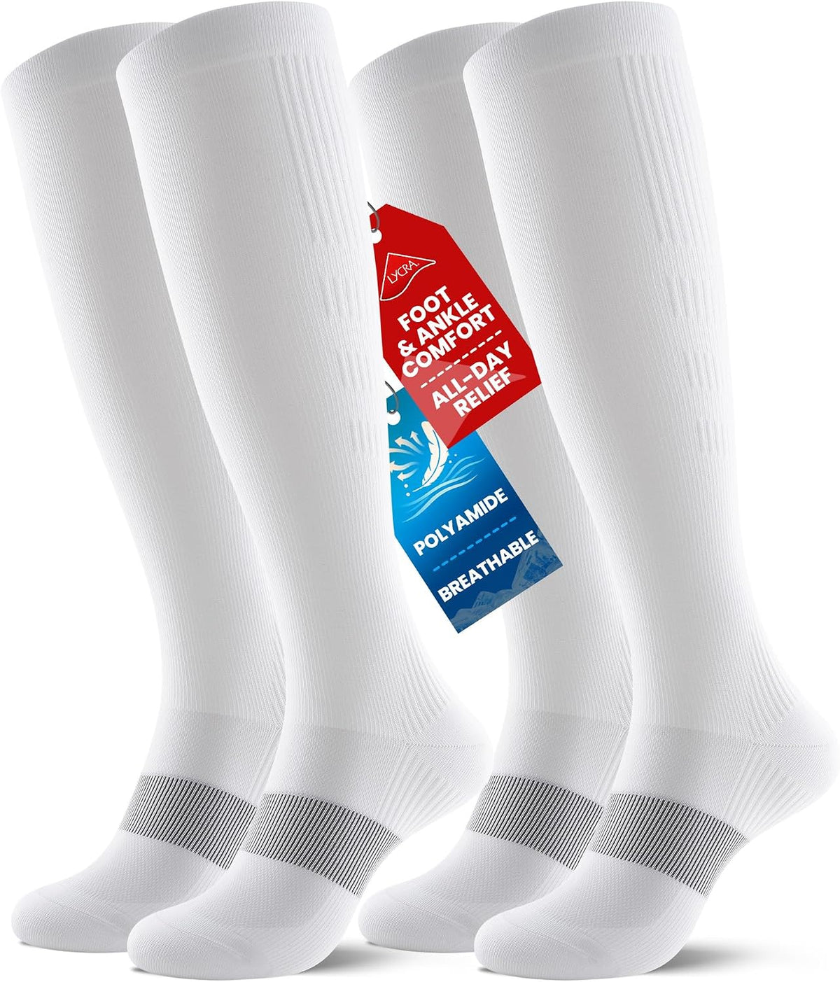 Compression Socks for Women Men, Comfortable 20-30 mmHg Circulation Knee High for Travel, Flying, Athletic, 2 Pairs