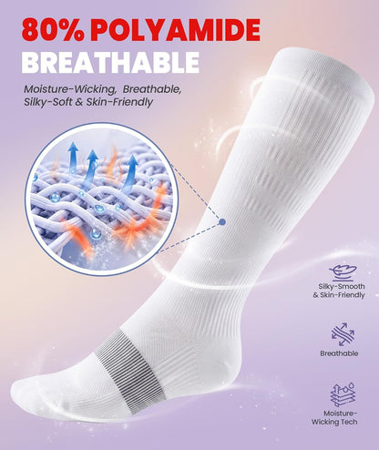 Compression Socks for Women Men, Comfortable 20-30 mmHg Circulation Knee High for Travel, Flying, Athletic, 2 Pairs