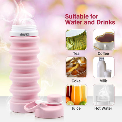 Collapsible BPA Free Silicone Water Bottle, 20oz - Portable, Leakproof, Easy Clean, Shatter Resistant, Travel Friendly