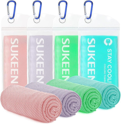 4 Pack Cooling Towels (40"x12") for Neck and Face, Cooling Neck Wraps, Breathable Cooling Towel for Hot Weather, Sweat Towels for Yoga, Sports, Golf, Gym, Camping, Running, Fitness, Workout