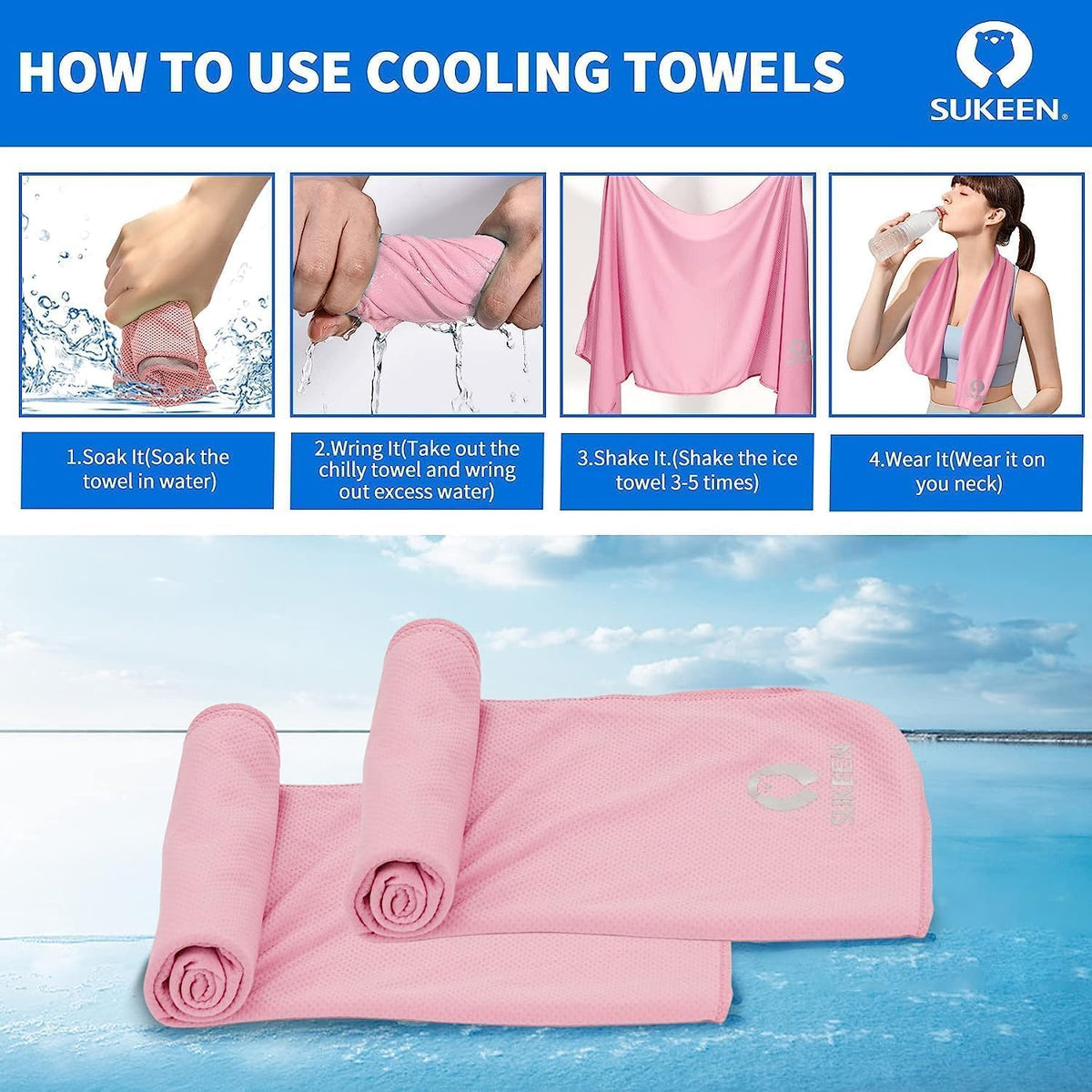 4 Pack Cooling Towels (40"x12") for Neck and Face, Cooling Neck Wraps, Breathable Cooling Towel for Hot Weather, Sweat Towels for Yoga, Sports, Golf, Gym, Camping, Running, Fitness, Workout