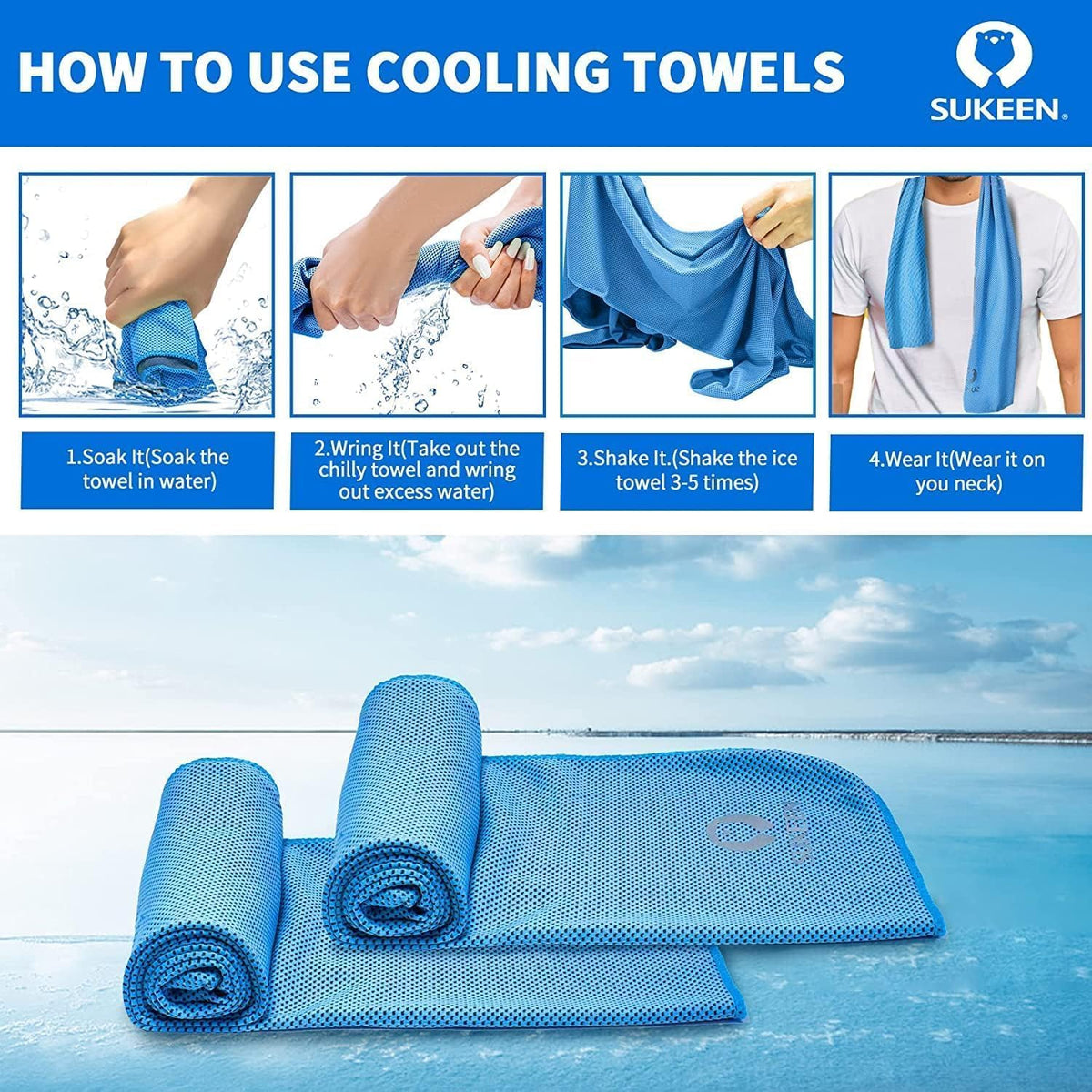 4 Pack Cooling Towels (40"x12") for Neck and Face, Cooling Neck Wraps, Breathable Cooling Towel for Hot Weather, Sweat Towels for Yoga, Sports, Golf, Gym, Camping, Running, Fitness, Workout