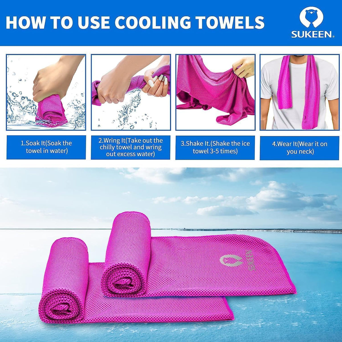 4 Pack Cooling Towels (40"x12") for Neck and Face, Cooling Neck Wraps, Breathable Cooling Towel for Hot Weather, Sweat Towels for Yoga, Sports, Golf, Gym, Camping, Running, Fitness, Workout