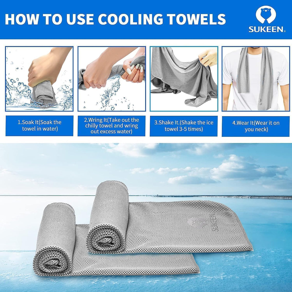 4 Pack Cooling Towels (40"x12") for Neck and Face, Cooling Neck Wraps, Breathable Cooling Towel for Hot Weather, Sweat Towels for Yoga, Sports, Golf, Gym, Camping, Running, Fitness, Workout