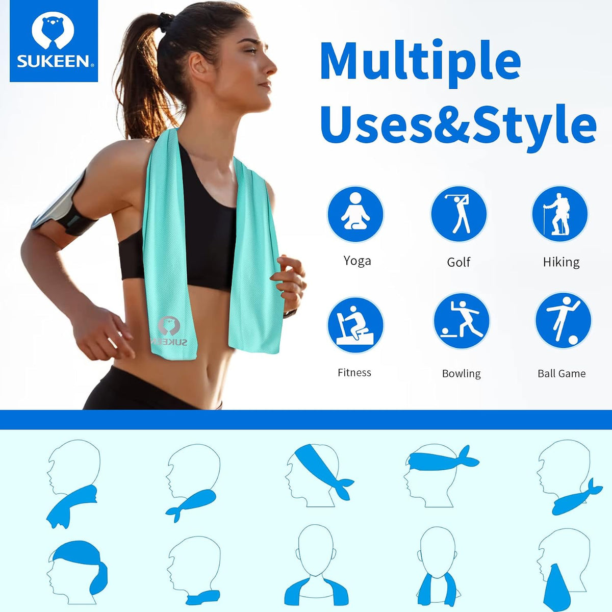 4 Pack Cooling Towels (40"x12") for Neck and Face, Cooling Neck Wraps, Breathable Cooling Towel for Hot Weather, Sweat Towels for Yoga, Sports, Golf, Gym, Camping, Running, Fitness, Workout