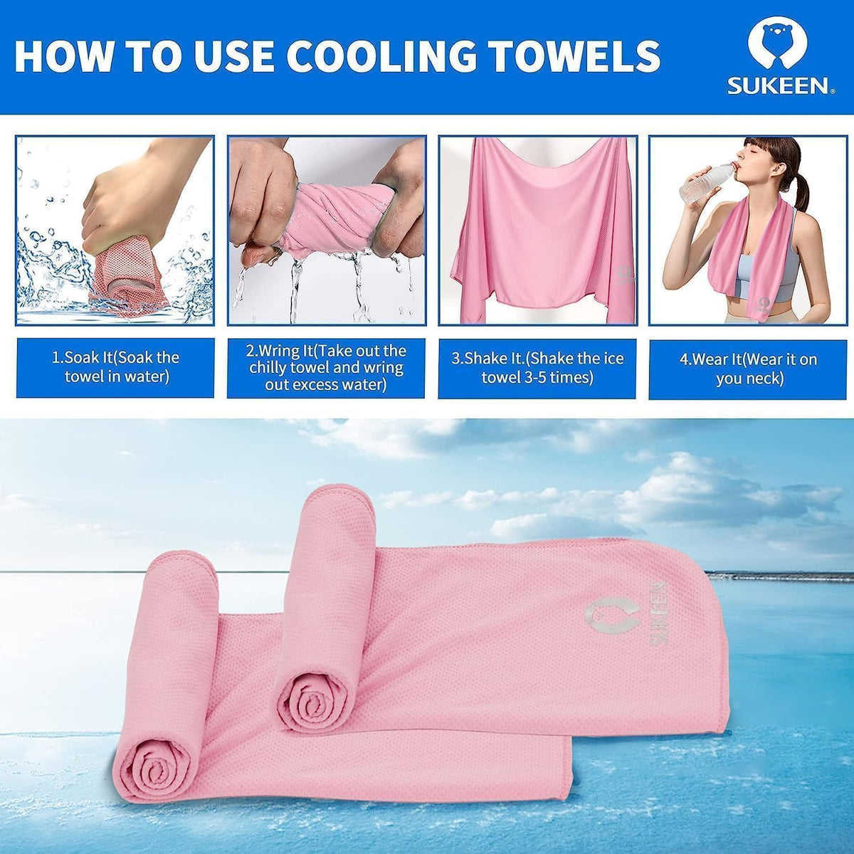 4 Pack Cooling Towels (40"x12") for Neck and Face, Cooling Neck Wraps, Breathable Cooling Towel for Hot Weather, Sweat Towels for Yoga, Sports, Golf, Gym, Camping, Running, Fitness, Workout