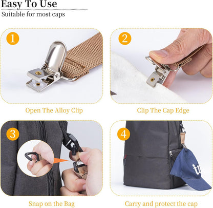 4Pcs Elastic Hat Clip for Travel, Hat Holder Hands Free Bag Accessory for Traveling Bags, Backpacks, Purses, Totes Black