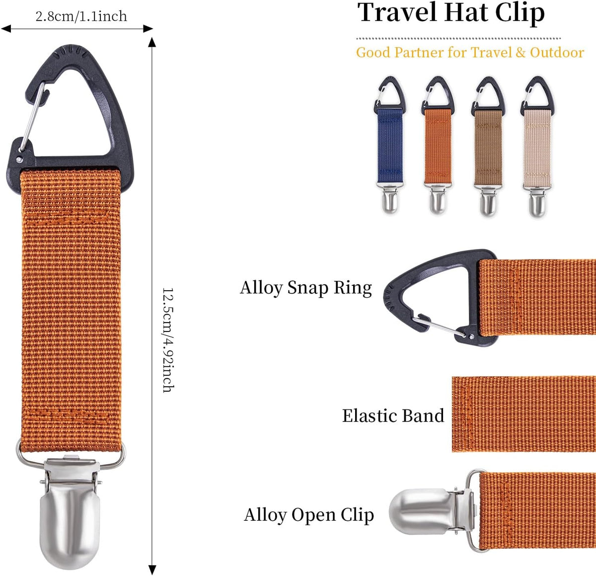 4Pcs Elastic Hat Clip for Travel, Hat Holder Hands Free Bag Accessory for Traveling Bags, Backpacks, Purses, Totes Black