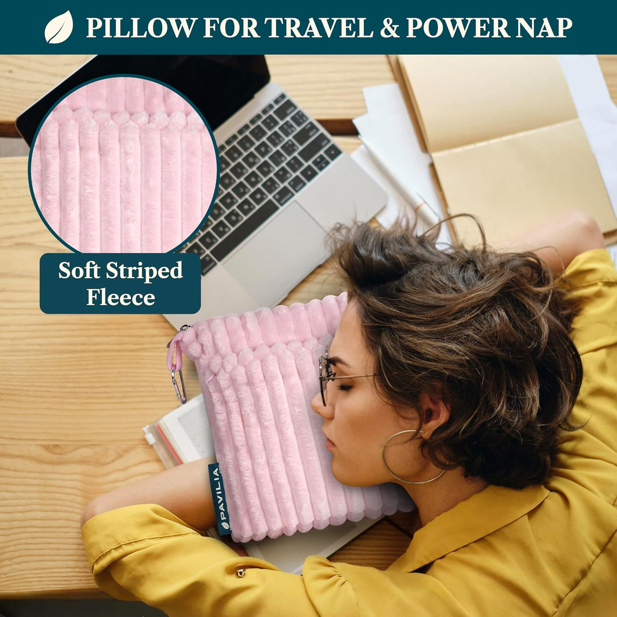 Travel Blanket Pillow, Soft Ribbed Fleece Airplane Blanket, Pink