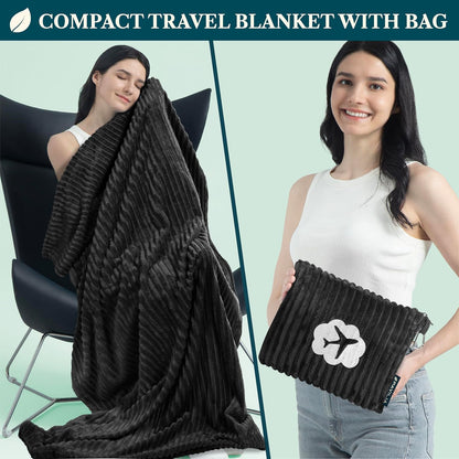 Travel Blanket Pillow, Soft Ribbed Fleece Airplane Blanket, Pink