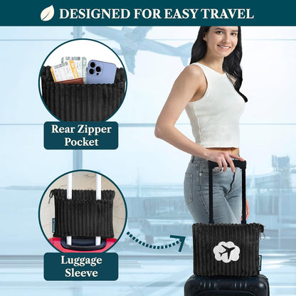 Travel Blanket Pillow, Soft Ribbed Fleece Airplane Blanket, Pink