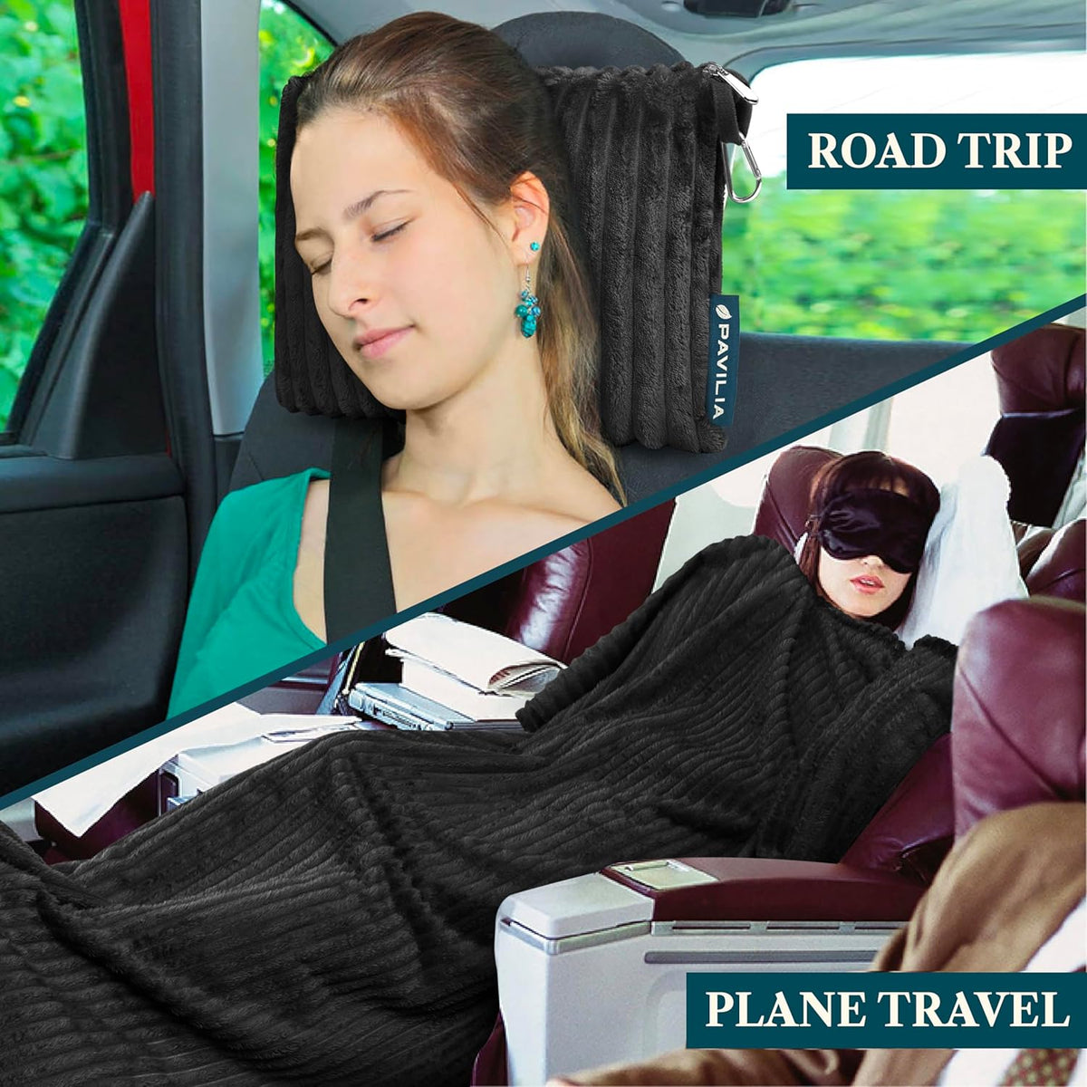 Travel Blanket Pillow, Soft Ribbed Fleece Airplane Blanket, Pink