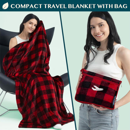 Travel Blanket Pillow, Soft Ribbed Fleece Airplane Blanket, Pink