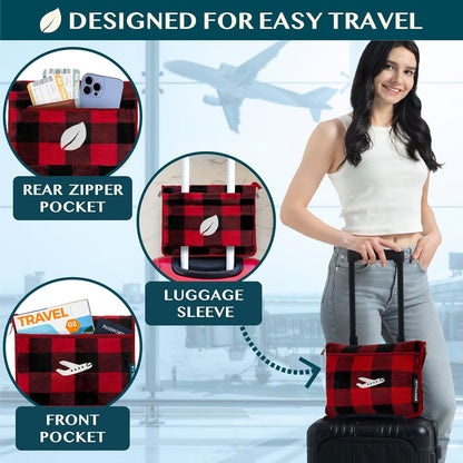 Travel Blanket Pillow, Soft Ribbed Fleece Airplane Blanket, Pink
