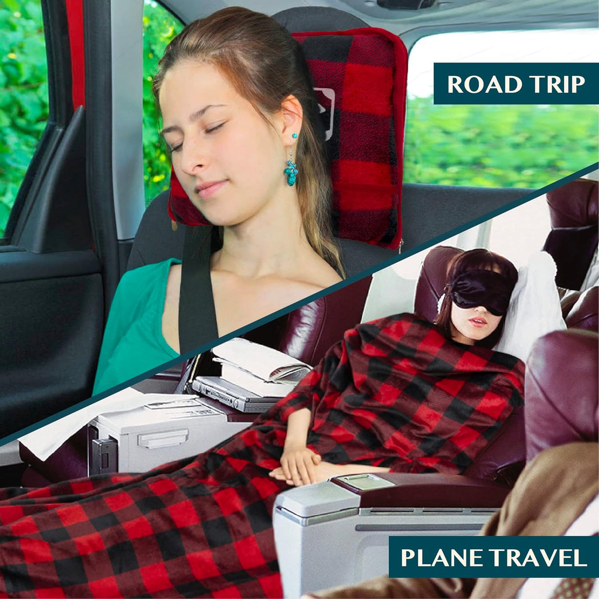 Travel Blanket Pillow, Soft Ribbed Fleece Airplane Blanket, Pink