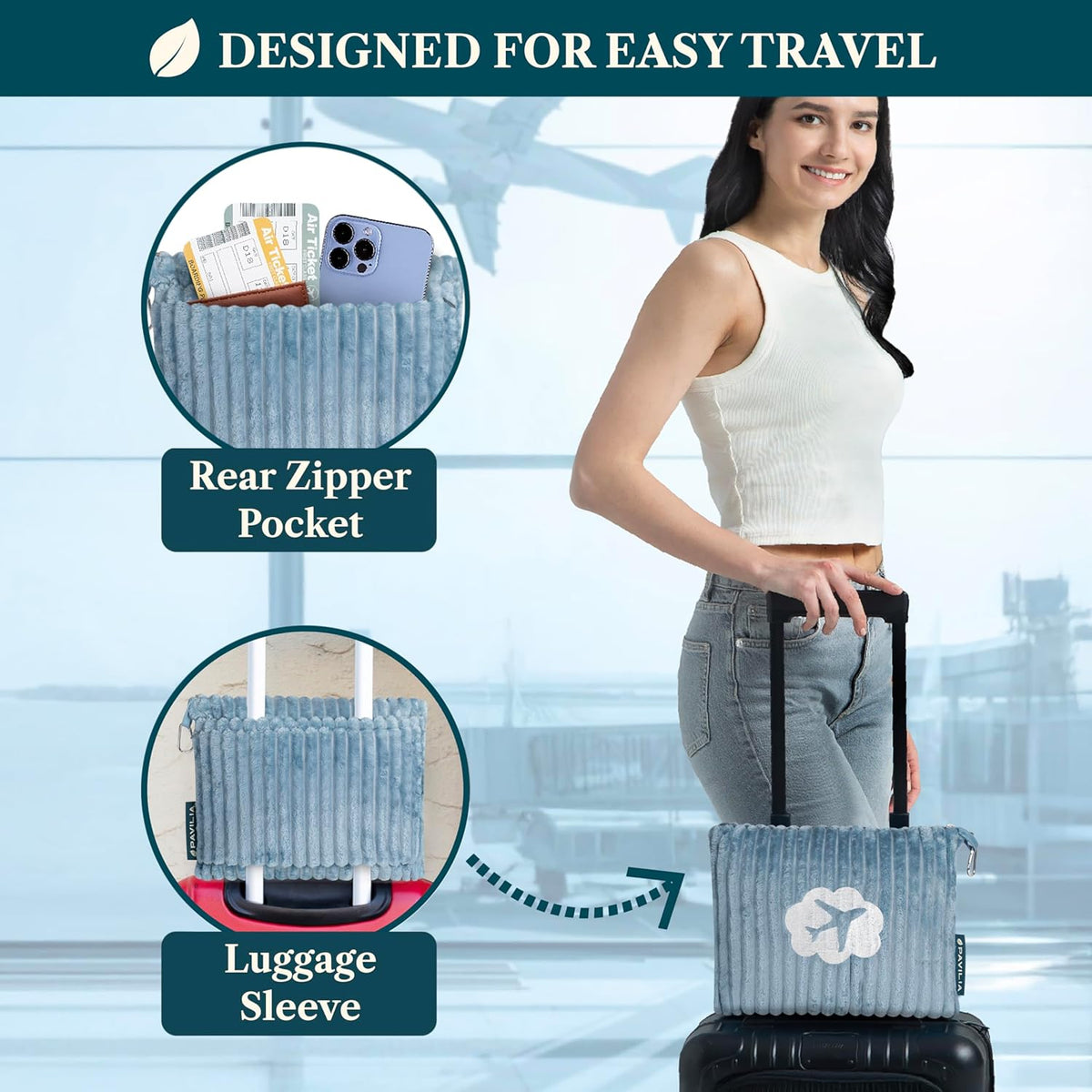 Travel Blanket Pillow, Soft Ribbed Fleece Airplane Blanket, Pink