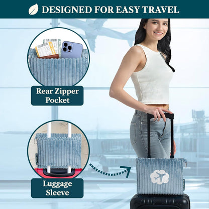 Travel Blanket Pillow, Soft Ribbed Fleece Airplane Blanket, Pink