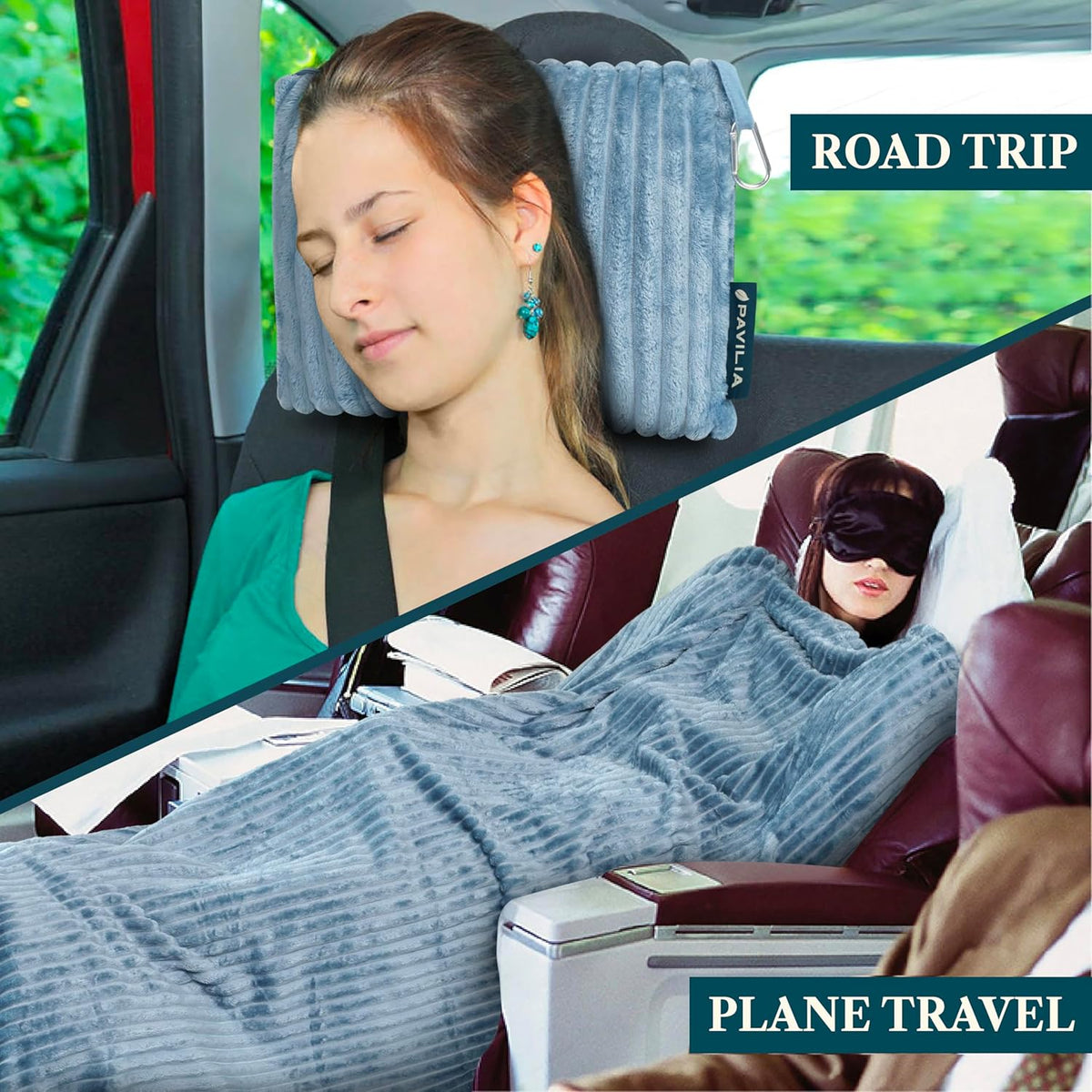 Travel Blanket Pillow, Soft Ribbed Fleece Airplane Blanket, Pink