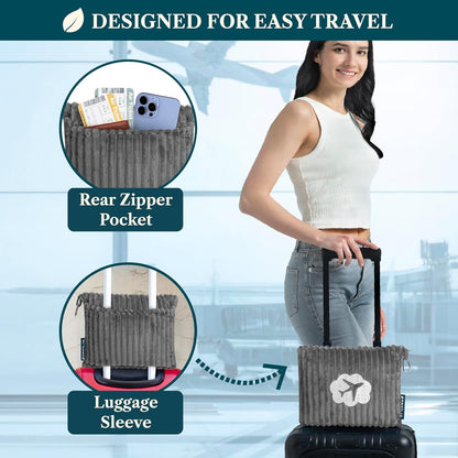 Travel Blanket Pillow, Soft Ribbed Fleece Airplane Blanket, Pink
