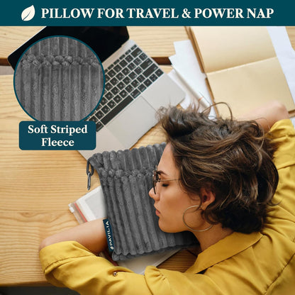 Travel Blanket Pillow, Soft Ribbed Fleece Airplane Blanket, Pink