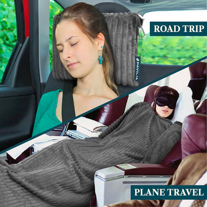 Travel Blanket Pillow, Soft Ribbed Fleece Airplane Blanket, Pink