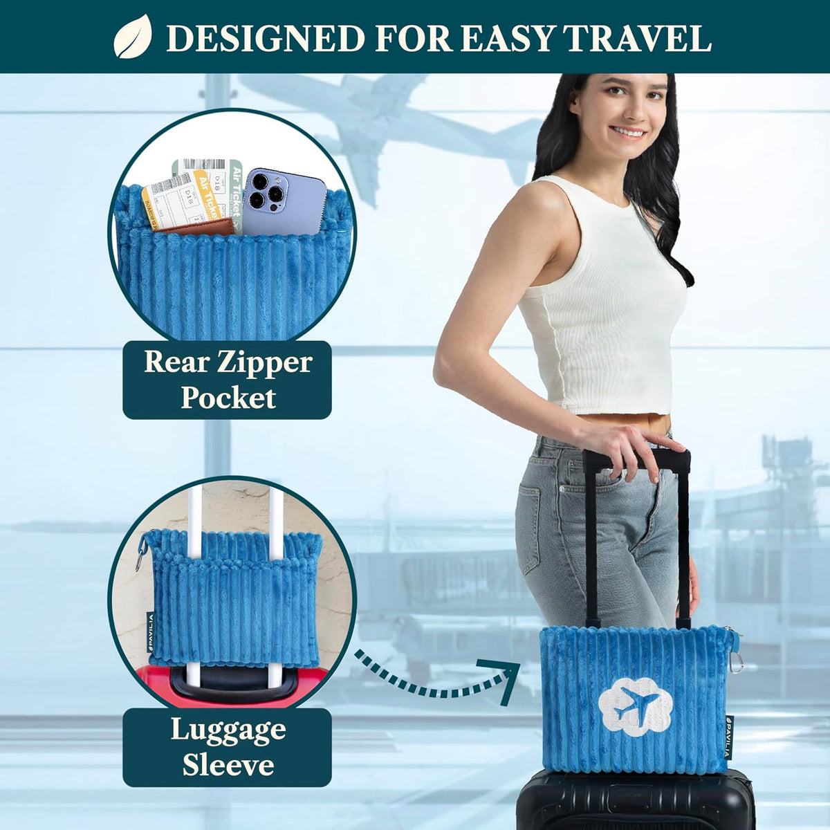 Travel Blanket Pillow, Soft Ribbed Fleece Airplane Blanket, Pink