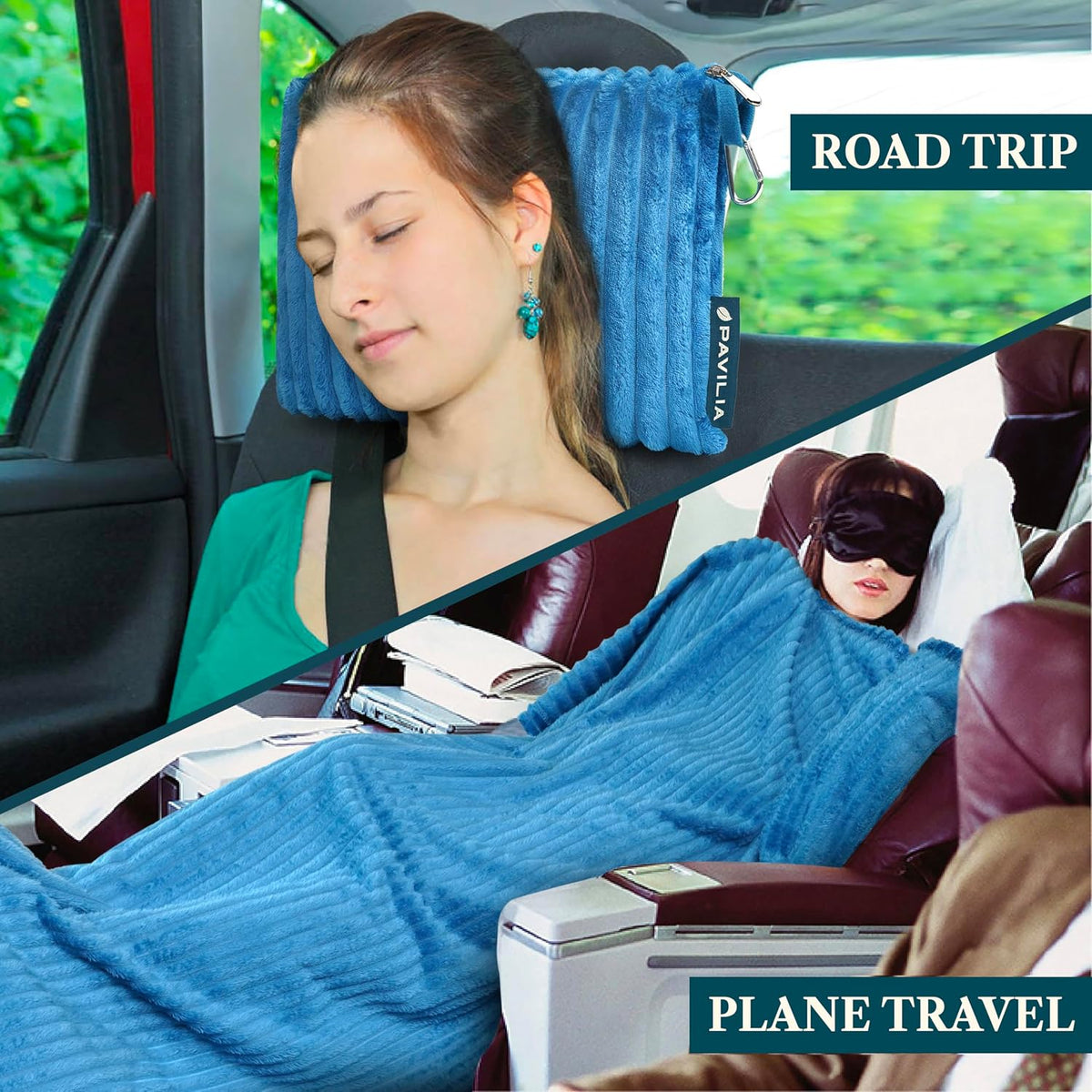 Travel Blanket Pillow, Soft Ribbed Fleece Airplane Blanket, Pink