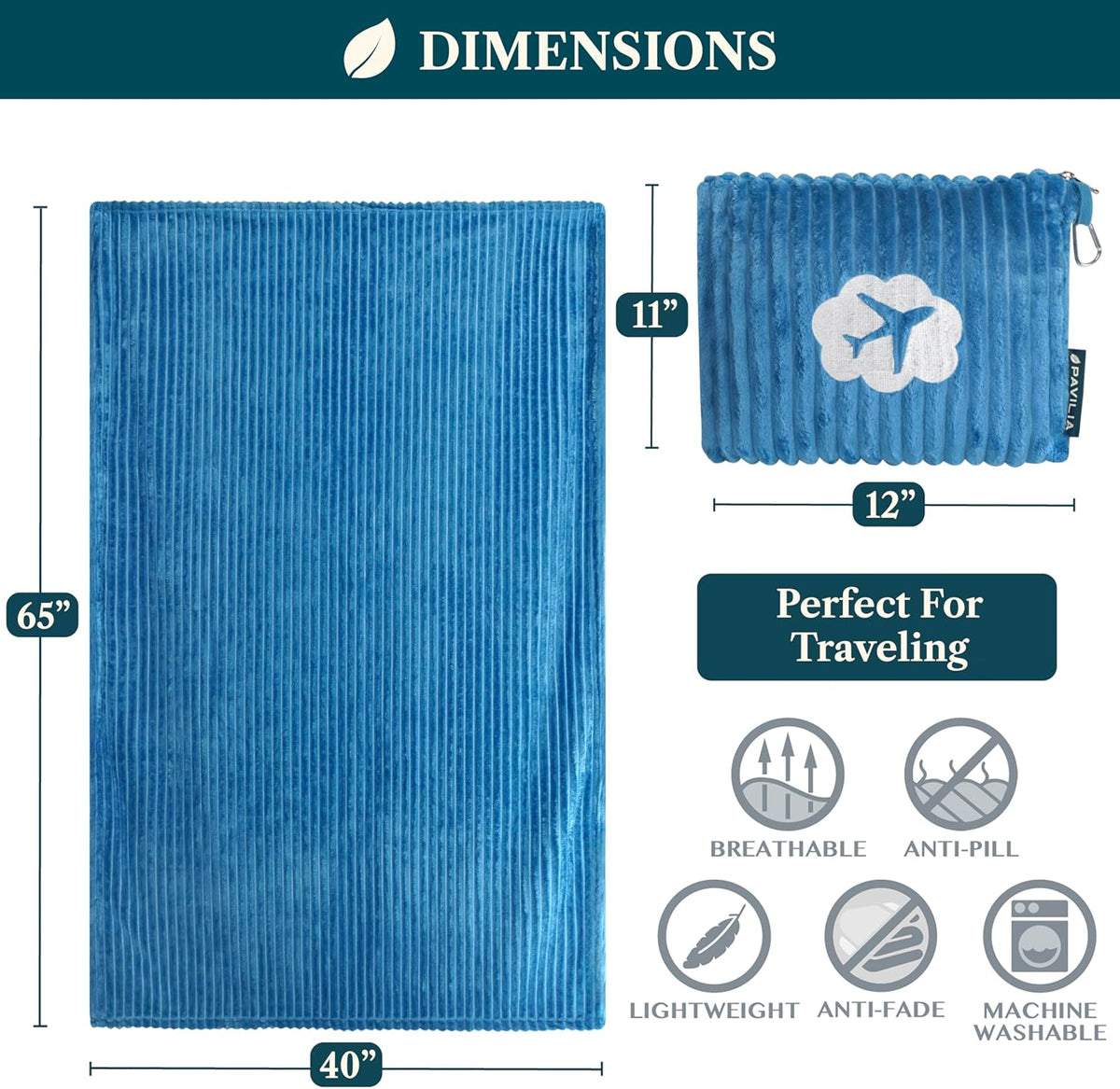 Travel Blanket Pillow, Soft Ribbed Fleece Airplane Blanket, Pink