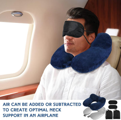 2 Inflatable Neck Pillow Airplane Travel, Light Gray and Dark Blue