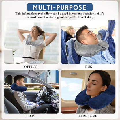 2 Inflatable Neck Pillow Airplane Travel, Light Gray and Dark Blue