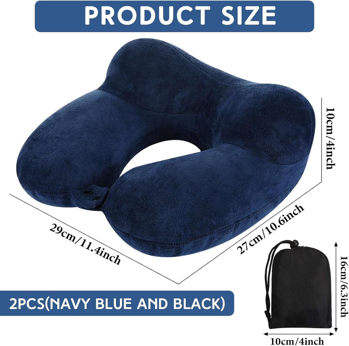 2 Inflatable Neck Pillow Airplane Travel, Light Gray and Dark Blue