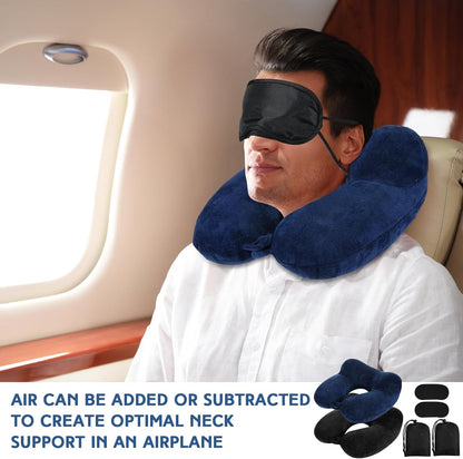 2 Inflatable Neck Pillow Airplane Travel, Light Gray and Dark Blue