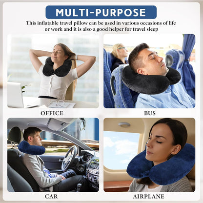 2 Inflatable Neck Pillow Airplane Travel, Light Gray and Dark Blue