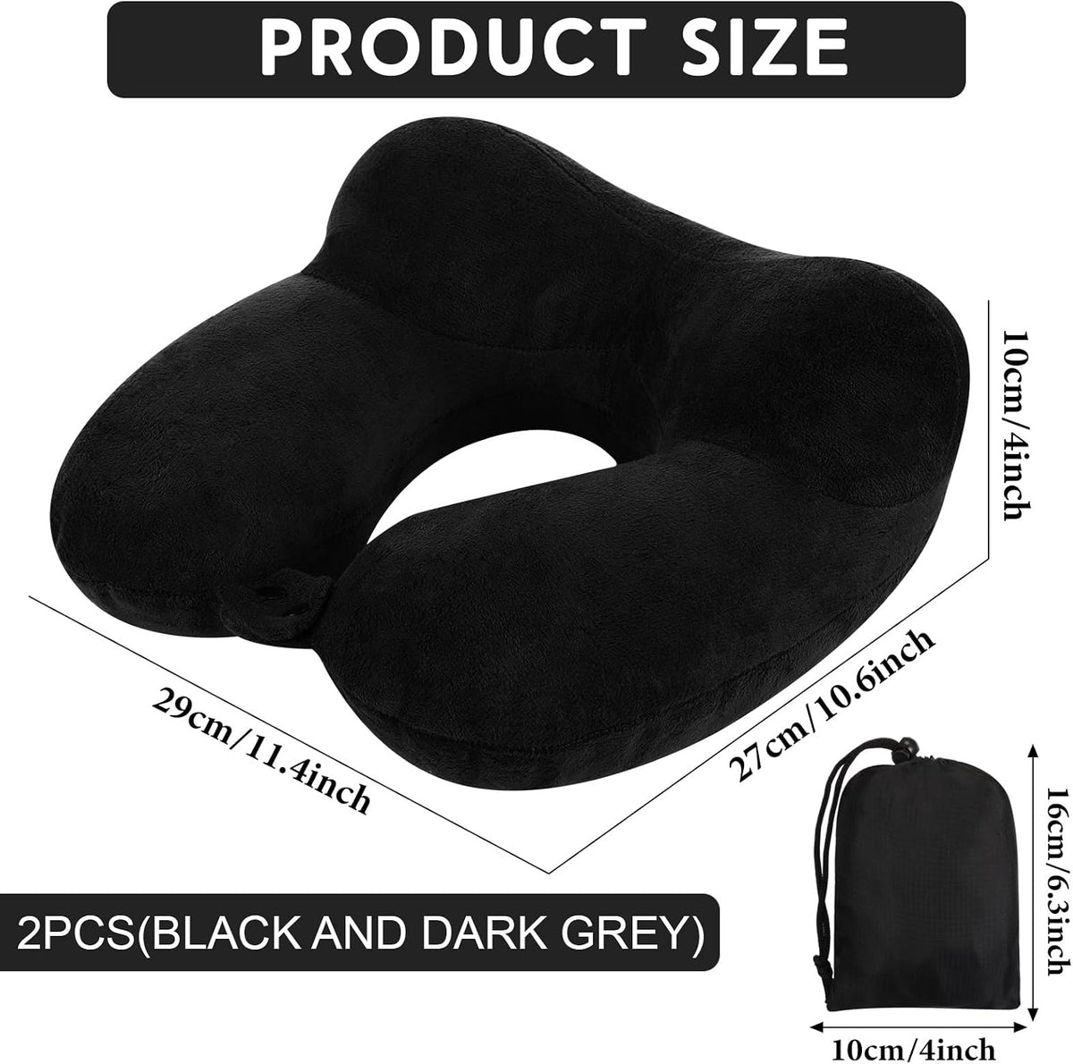 2 Inflatable Neck Pillow Airplane Travel, Light Gray and Dark Blue