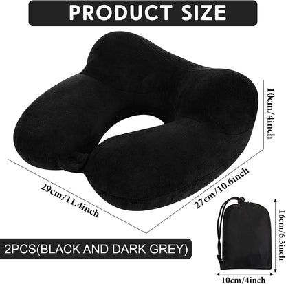 2 Inflatable Neck Pillow Airplane Travel, Light Gray and Dark Blue