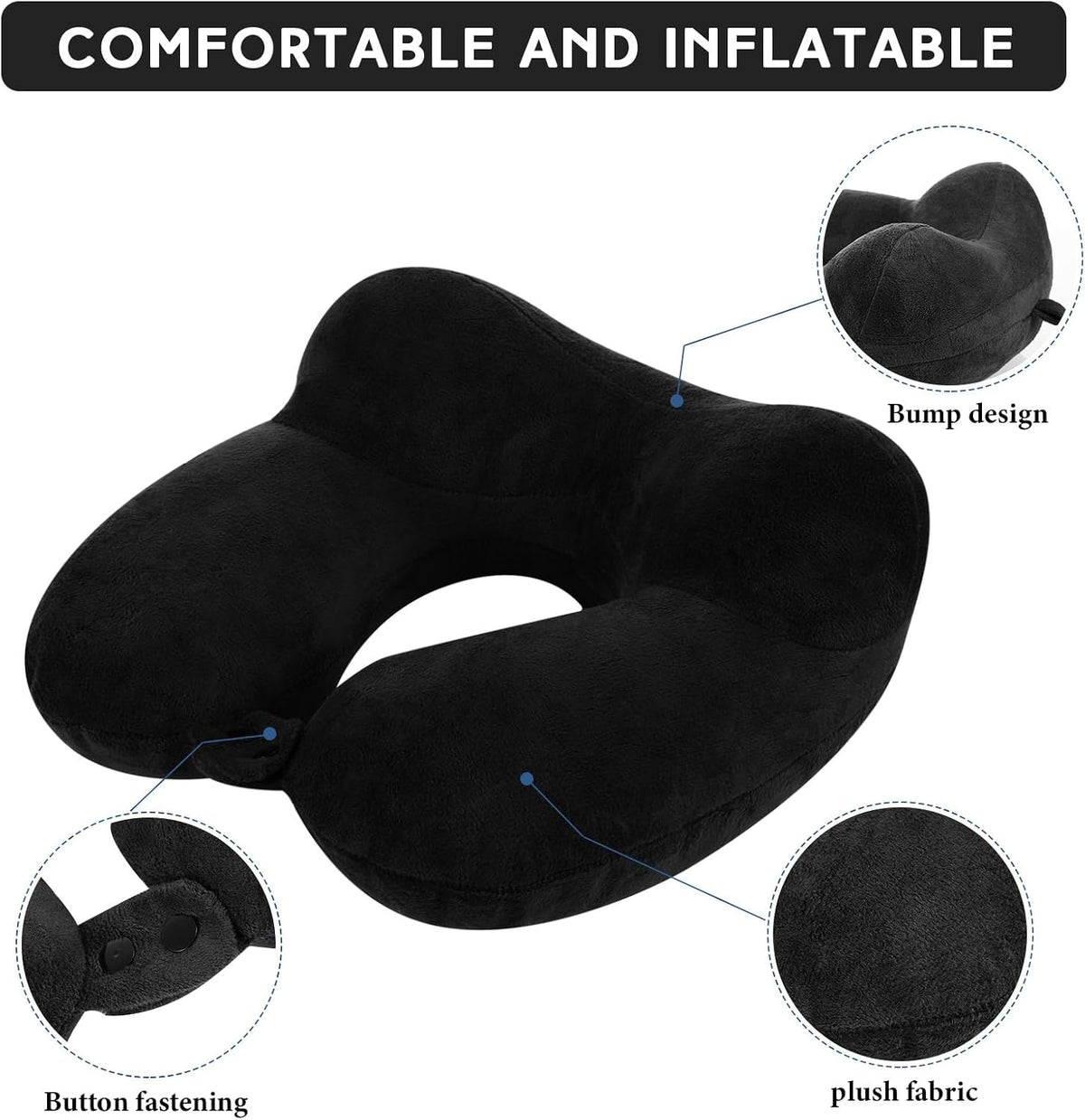 2 Inflatable Neck Pillow Airplane Travel, Light Gray and Dark Blue