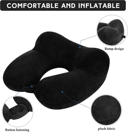 2 Inflatable Neck Pillow Airplane Travel, Light Gray and Dark Blue