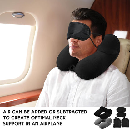 2 Inflatable Neck Pillow Airplane Travel, Light Gray and Dark Blue