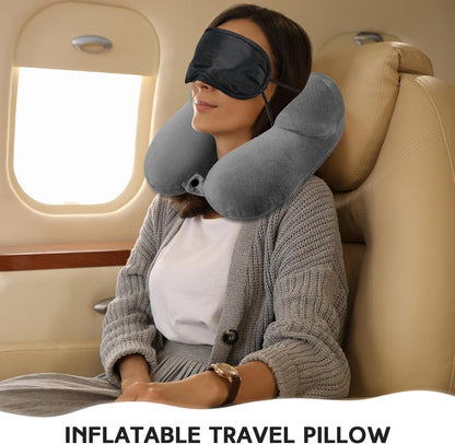 2 Inflatable Neck Pillow Airplane Travel, Light Gray and Dark Blue