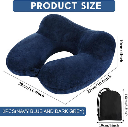 2 Inflatable Neck Pillow Airplane Travel, Light Gray and Dark Blue