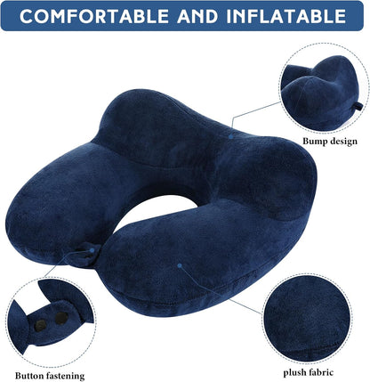 2 Inflatable Neck Pillow Airplane Travel, Light Gray and Dark Blue