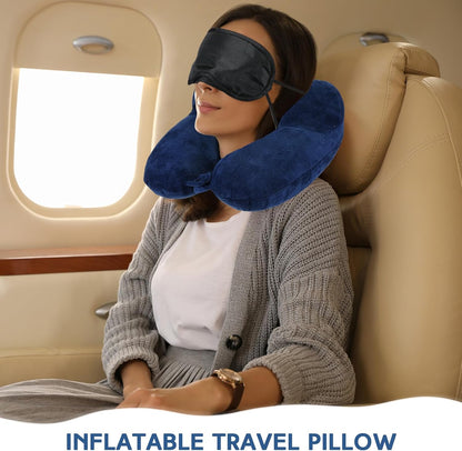 2 Inflatable Neck Pillow Airplane Travel, Light Gray and Dark Blue